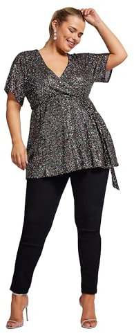 Yours London Curve Black Rainbow Sequin Wrap Top - Women's - Plus Size Curve