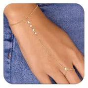 Calkkrer Goldene Handkette Armband, Vergoldete Fingerring Handkette, Zirkon Kristallperlen Kettehand, Armband Mit Ring Verbunden, Trendy Handschmuck Für Frauen