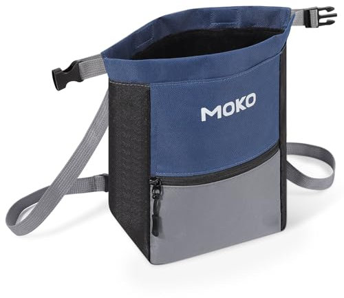 MoKo Borsa Portagessi per Arrampicata su Roccia, Borsa Portagessi per Arrampicata con Chiusura a Scatto Magnetica e Tasca con Cerniera per Sollevamento Pesi, Bouldering, Ginnastica, Fitness, Blu