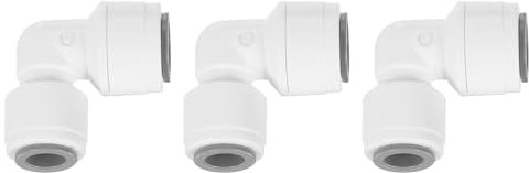 QUARKZMAN 3pz Raccordi a Pressione, 5/16 OD x 3/8 OD Raccordi Tubo Aria Tubo e Tubo Raccordo Rapido Plastica a Gomito a 90 Gradi per Sistema Acqua RO, Bianco (8-10mm)