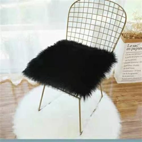 Stuhlkissen Kunstfell Quadratisch, Klein Quadratisch Sitzbezug Flauschiges Kissen, Sitzkissen Faux Lammfell Schaffell, Sitzauflage Quadratisch PlüSch für Wohnzimmer Schlafzimmer (Schwarz,30x30 cm)