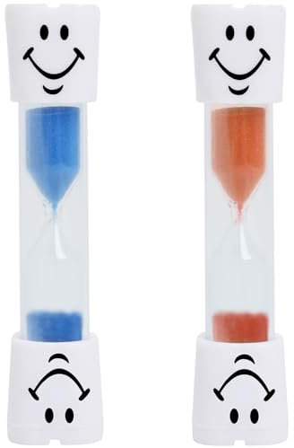 Lot de 2 Sablier Brossage Dents Enfant, Sabliers Minuterie Horloge 3 Minutes avec Sourires, Minuterie de Cuisine, Sabliers pour Enfants pour Compte à Rebours, Brossage, Jeux, Cuisine, Exercice, Etude