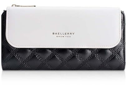 Skyearman Portefeuille Femme en Cuir PU Porte Feuilles pour Femme Grande Capacite Porte Monnaie Porte-chéquiers Porte-Cartes pour 12 Cartes (Noir et Blanc)