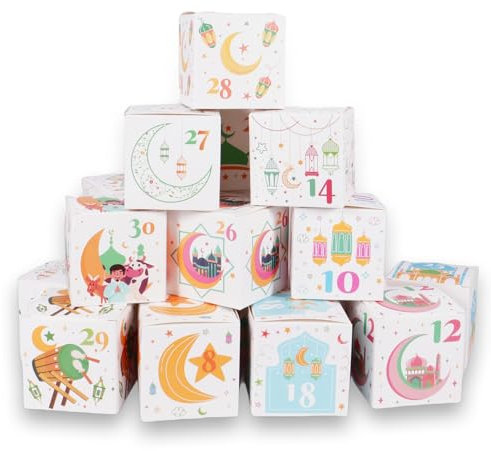 Ramadan Kalender Box Kinder,30 Stück Geschenkschachteln,Ramadan Deko,Kinder Geschenktüten Candytüten,Eid Mubarak muslimischen deko Islam zuckerfest Deko zum Basteln und Befüllen