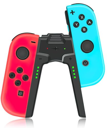 Charging Grip Handle for Joy Con Nintendo Switch/OLED, Portable Controller Charger Comfort V-Shaped Game Grip Controller High Speed for Charger Grip with Battery Indicators USB Type-C Cable (Black)