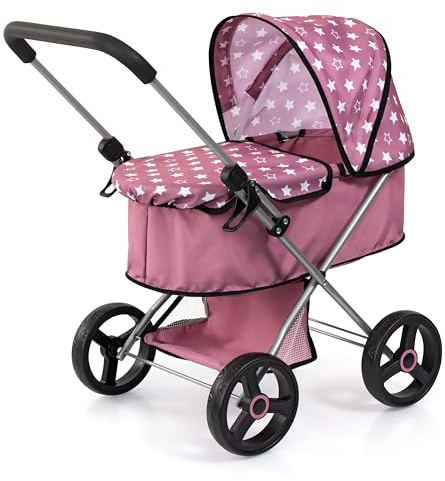 Bayer Design 14976AA Puppenwagen mit Wannenabdeckung, integriertem Korb, für Puppen bis 46 cm, Nordisches Rosa