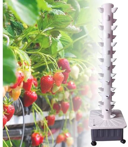 PTSZNGS Acquaponica, Kit di Coltivazione aeroponica a Torre per Erbe aromatiche, Frutta e Verdura con Pompa di umidità, Adattatore, Vaso a Rete, Torre idroponica a 15 Livelli e 45 Fori