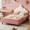 KEFSR 90x200 Kinderbett Polsterbett, Kinderbett mit LED, Kronen-Einzelbettgestell mit Lattenrost, Verstellbares Kopfteil, samtstoff Prinzessinnenbett. (Rosa,Weiß+Samtstoff, 90x200)
