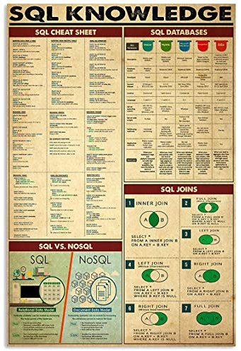 KWQDOZF Metallschild Sql Knowledge, Vintage-Stil, Bürodekoration, Spickzettel, Blechposter, Home Club Room, Wanddekoration, Plakette, 30,5 x 45,7 cm