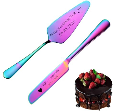 FKF Ensemble Couteaux et de Serveurs à Gâteau Mariage Personnalisés, Ensemble Sculpture et de Découpe de Gâteau Personnalisé, Cadeau Personnalisé pour Anniversaire, Saint-Valentin ou Noël (Couleur)