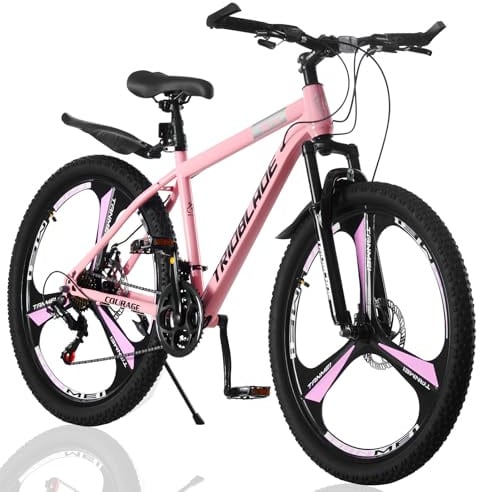 LSBIKE 24/26/27.5 Inch Mountain Bike 21 Speed Drivetrain Bike Mountain Bicycle for Adult 3/10 Spoke Wheels bicycle Men Dual Suspension Hardtail Bike Women Sport Cycling (Pink, 26inch)