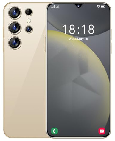 S24Ultra 6.8-inch FHD+smartphone, Snapdragon 8th generation 3108MP+72MP camera, 4500mAh battery, 5G dual card, Android 14, unlocked smartphone (golden,64)