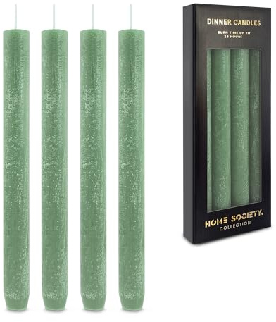 Grüne Stabkerzen 4er Set – 25,5 cm x 2,3 cm, durchgefärbte Dinner- & Tafelkerzen aus Naturwachs, unparfümiert & rußarm, Brenndauer bis zu 14 Stunden, für Kerzenhalter & Tischdeko zu Weihnachten