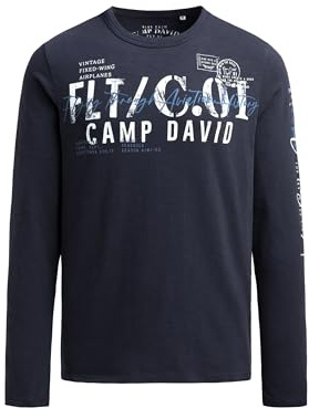 Camp David Herren Longsleeve mit Used Prints Blue Navy, XL