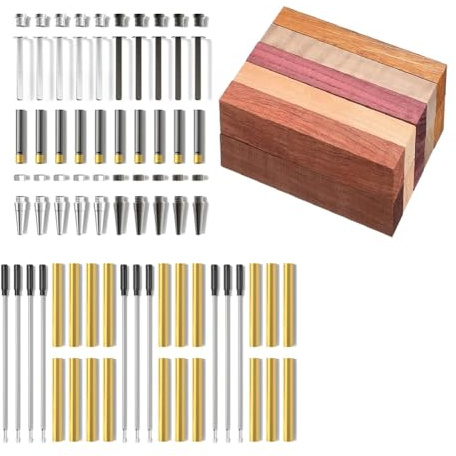 Uxsjakjsd Stift-Kits zum Drechseln, 10er-Pack, Silber, mit 20 Stück Drechselrohlingen Aus Hartholz, Drechselzubehör für Drehbänke