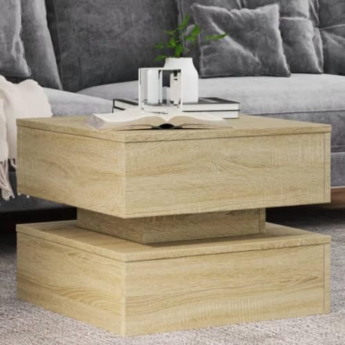 Tonture Couchtisch mit LED-Leuchten, Sonoma-Eiche, 50x50x40 cm, Holzwerkstoff, moderner Beistelltisch für Wohnzimmer, Stabiler Sofatisch