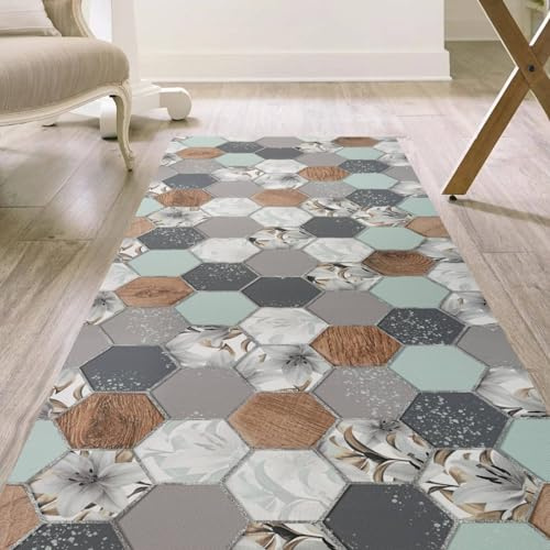 ANRO Küchenläufer Teppichläufer abwaschbar Läufer Flur rutschfest pflegeleicht Nordic Hexa 180 x 52 cm