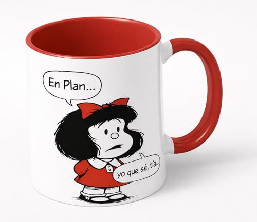 Tazza Mafalda divertente in ceramica 350 ml | In piano… Io cosa so, zia | Interno e manico rosso | Lavabile in lavastoviglie | Regalo originale