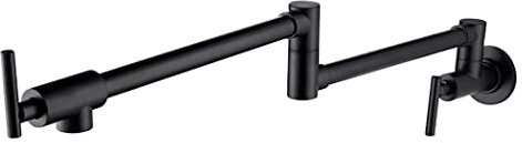 Brass Foldable Wall Mount Pot Filler Faucet, Single Cold Kitchen Sink with Double Joint Swing Arms, Hole Brushed Gold(Matte Black)