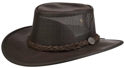 Barmah Foldaway Cooler Lederhut Cowboyhut Westernhut Herren - Made in Australia mit Lederband Frühling-Sommer Herbst-Winter Frühjahr Sommer Herbst Winter - L (58-59 cm) braun