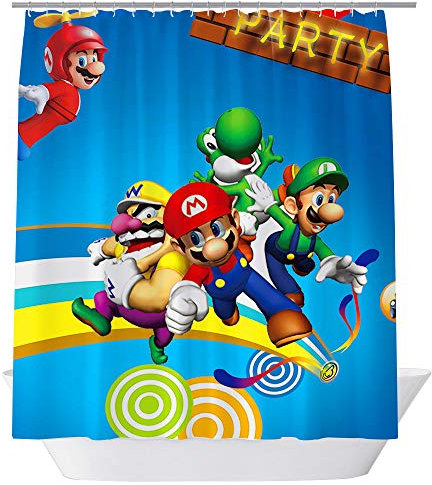 GOODCARE Super Mario Decor Duschvorhänge für Kinderbad, wasserdichter Polyester-Stoff, inkl. 12 kostenlosen Haken, 180,3 x 180,3 cm (Multi 18)