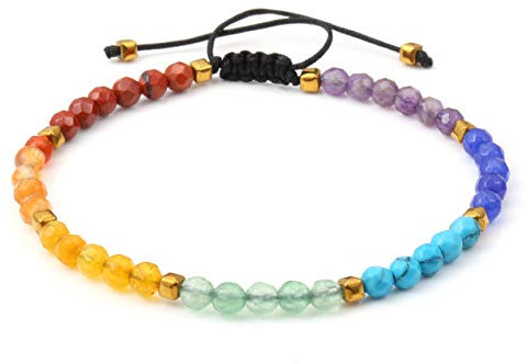 JSDDE Damen Edelstein Armband 7 Chakra Armbänder Heilung Perlenarmabnd Lavastein Armkette geflochten Armreif Modeschmuck 7 Chakra