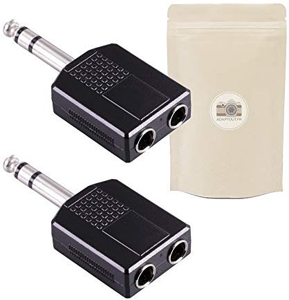 Adaptout X2 Doubleur Gros Jack 6,35mm Adaptateur Audio 2 Fiche Femelle vers 1 Prise Jack Male Stereo Diviseur Separateur Duplicateur de Signal Marque FRANÇAISE