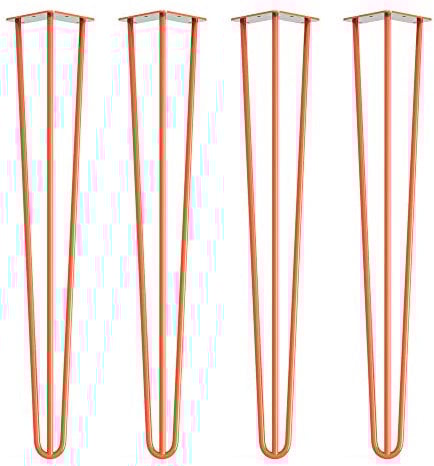 4 x Hairpin Legs from DT IRONCRAFT - 71cm 3 Rod / 10mm, Orange Colour with Floor Protector Feet & Screws - Standard Desk, Dining Table Legs