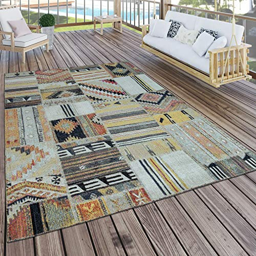 Paco Home In- & Outdoor Teppich Modern Ethno Muster Terrassen Teppich Bunt, Grösse:Ø 160 cm Rund