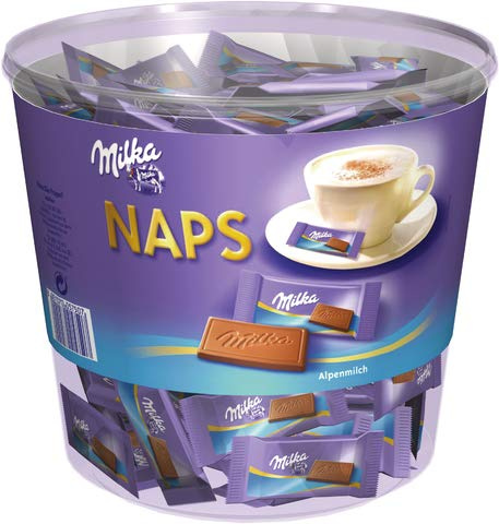 Milka Schokoladentäfelchen, NAPS, Alpenmilch, Klarsichtdose, 218 x 4,6 g (1 kg)