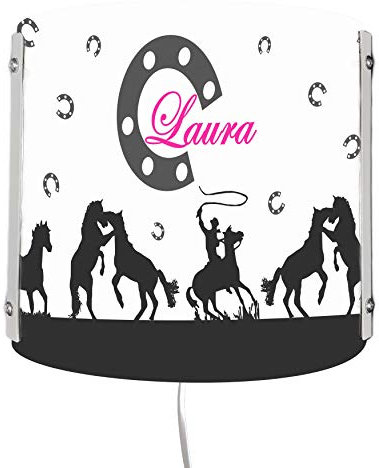 CreaDesign WA-1111-40, Pferd-Cowboy schwarz, Kinderzimmer Wandlampe personalisiert mit Namen, Nachtlicht/Schlummerlicht für Steckdose, E14, 22 x 22,5 x 8,5 cm