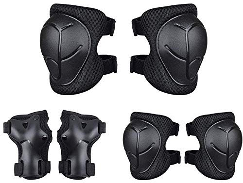 Kids Sports Protective Gear Set,6 PCS Wrist Guard Knee Elbow Pads for Children Protection Skateboard Inline Roller Skating Biking Riding Scooter,Black