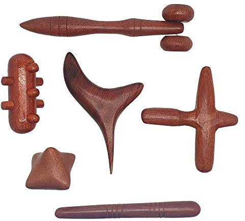 Vie Naturals -Thai Massage Tool Set, 6 Items. Traditional Reflexology, Thai Massage Wooden Stick Tool, Hand,Head, Foot, Face, Body, Massage Tool. Red Wood