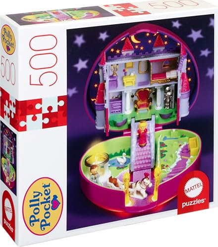 Polly Pocket Mattel Jigsaw Puzzle with 500 Interlocking Pieces and Mini-Poster, Image of Micro Doll Playset, Gift for Collectors and Kids Ages 8 Years Old and Up
