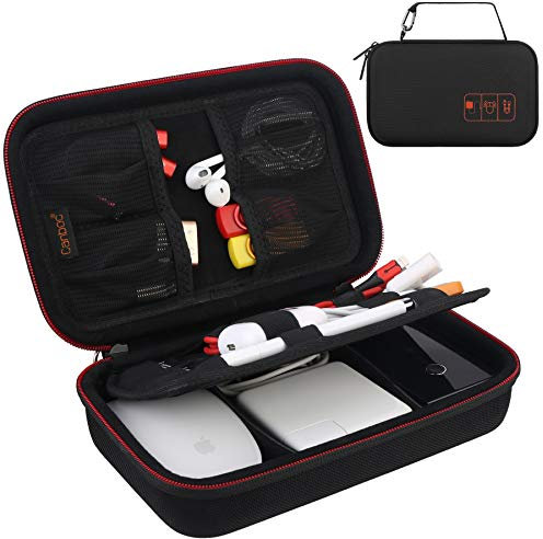 Canboc Hard Electronic Organizer Travel Case Electronics Accessories Cable Gadget Wire Storage Tech Bag Double Layer Shockproof Box for Charger Cord Flash Drive Mouse Apple Pencil Power Bank, Black