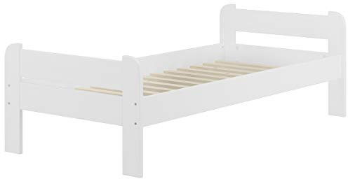 Erst-Holz Einzelbett 90x200 Kiefer Echtholz waschweiß mit wählbarem Zubehör V-60.39-09W, Ausstattung:Rollrost inkl.