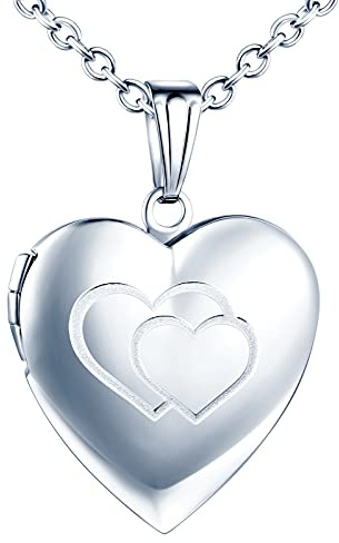 MicVivien Collana da Donna Pendente Medaglione Porta Foto in Acciaio Inossidabile, Collana con Ciondolo Cuore Personalizzata Collane Gioielli per Mamma Donne Ragazze