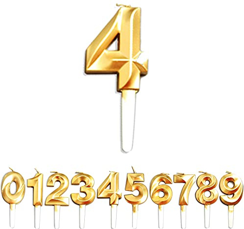 Geburtstag Zahl Kerzen, Gold Nummer Geburtstagskuchen kerzen, Kuchen Dekoration für Geburtstag Party Hochzeit Jahrestag Abschlussfeier Feier Lieferungen (Golden, 4)