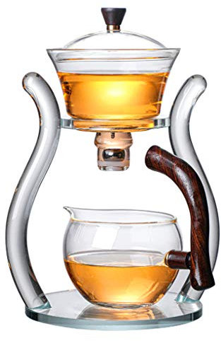 Aoheuo Lazy Kungfu - Juego de té de vidrio con cubierta giratoria para desviar el agua, cuenco semiautomático, tetera de vidrio (tetera de cristal)