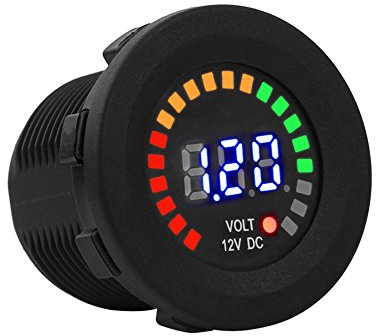 Für 12v Spannungsanzeige Rund - Batterieanzeige Motorrad und Auto LED Digitalanzeige Voltmet Wasserdicht Messgerät Schwarz Neu 52Mm Digital 12v