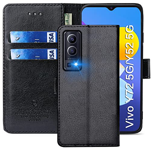 FMPCUON Étui pour Vivo Y72 5G / Y52 5G, étui Portefeuille en Cuir de Haute qualité pour Vivo Y72 5G / Y52 5G Pouces [Fentes pour Cartes] [béquille] [Fermeture magnétique] - (Noir)
