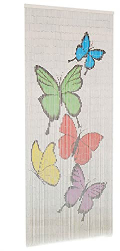 Gecheer Insektenschutz Vorhang Türvorhang Bambus Bambusvorhang 90 x 200 cm Mit 90 feinen Bambussträngen für Wohnungen, Bars,Terrassen und Balkone,Schmetterling-Aufdruck