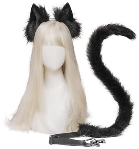 JIAHG Halloween Kostüme Plüsch Katzenohren katzenschwanz Cosplay Set katzenschwanz und Ohren Katzenohren Ohren Haarspange Headwear Damen Halloween Fasching Karneval Cosplay Frauen