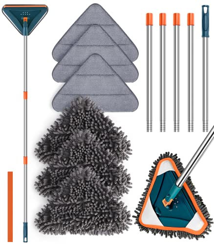 85 Inch Wall Cleaner with Long Handle, 360° Rotatable Wall Mop, Wall Washer Cleaner Tool for Walls/Floors/Ceiling Fans/Baseboard/Dust Clean, 6 Replacement Pads and 1 Silicon Squeegee Scraper Strip