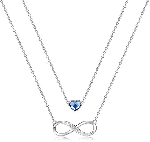 Infinity Kette Damen 925 Sterling Silber, Herz Anhänger Layered Halskette Kristall Unendlichkeit Ketten, Geburtstag Valentinstag Weihnachten Muttertag Schmuck Geschenke für Frauen Freundin Frau Mama
