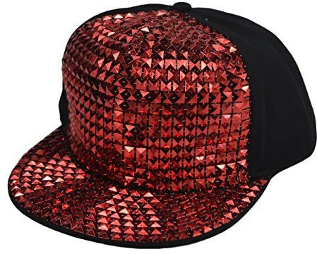 Baseballkappe für Herren und Damen, glitzernd, mit Pferdeschwanzloch, Pailletten-Ballmütze für Disco/Hip-Hop/Punkrock/Party GB-H_H-M-2, rot, M