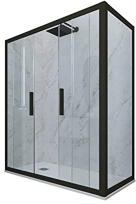 Box doccia 2 ante scorrevoli 90x120 CM H 200 Vetro Trasparente Profilo Nero Matt mod. Glam Duo