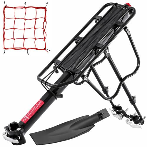 Auwey Porte-Bagages arrière de vélo à dégagement Rapide avec Garde-Boue - Porte-Bagages arrière réglable - Capacité de 52,2 kg - Universel