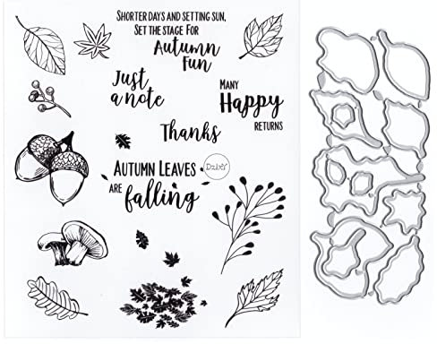 DzIxY Tannenzapfen Wort Happy Clear Stamps and Metal Cutting Dies Sets for Card Making Scrapbooking Paper Arts Crafts Kit Supplies Transparent Silicone Seals Stamping for Christmas Gifts Storage