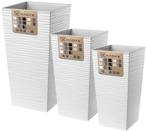 KADAX Set di 3 vasi alti per piante, Bianco, H 46,5/57,5/68 cm – vaso moderno per esterni, vaso per piante da interno e terrazzo